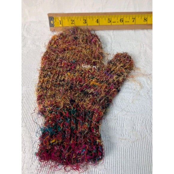 Nepal Silk Woven Beanie Gloves Handknit Multicolor Tassels Fleece Boho Hippie - Picture 10 of 10
